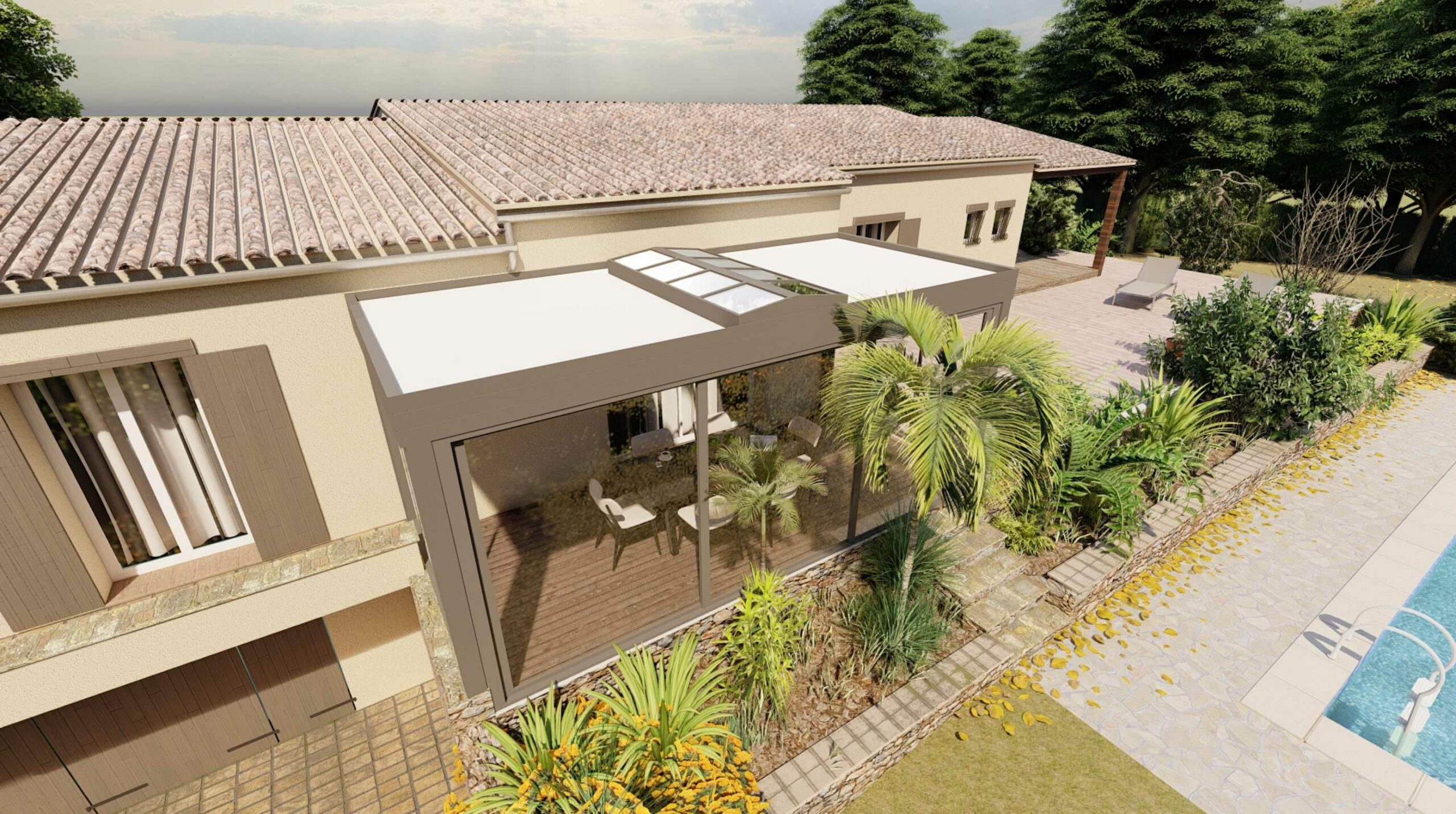 Veranda with skylight from NetCoop, specialist in 3D exterior design.