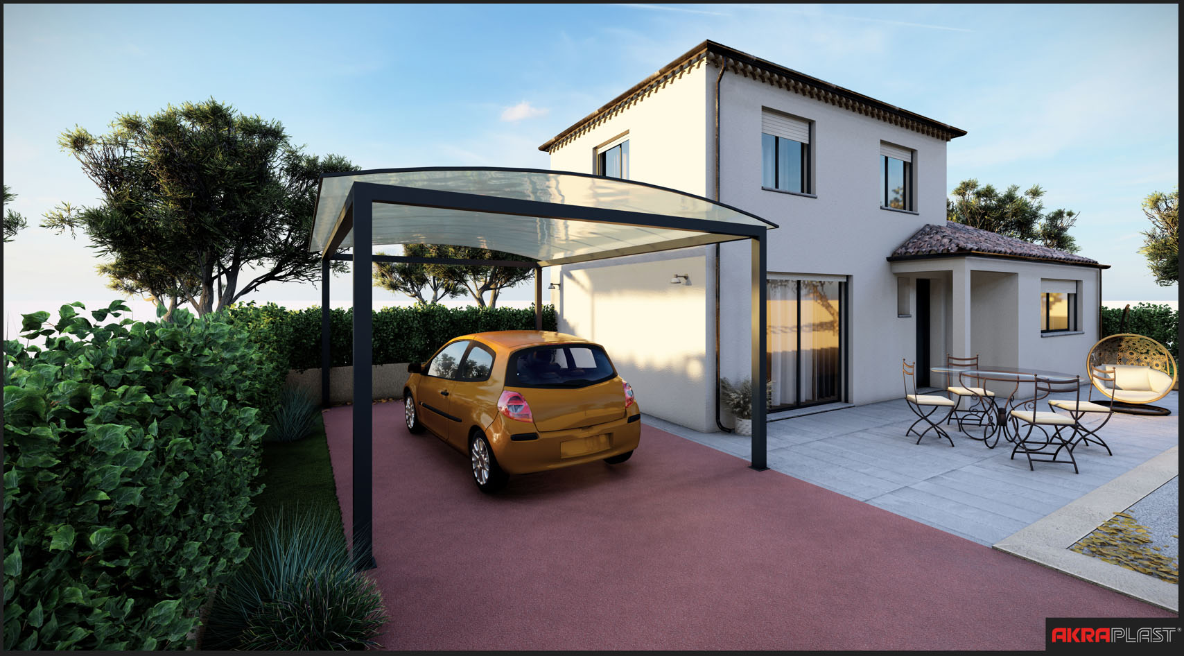 3D visual of an aluminum carport with integration of LED lighting by Akraplast