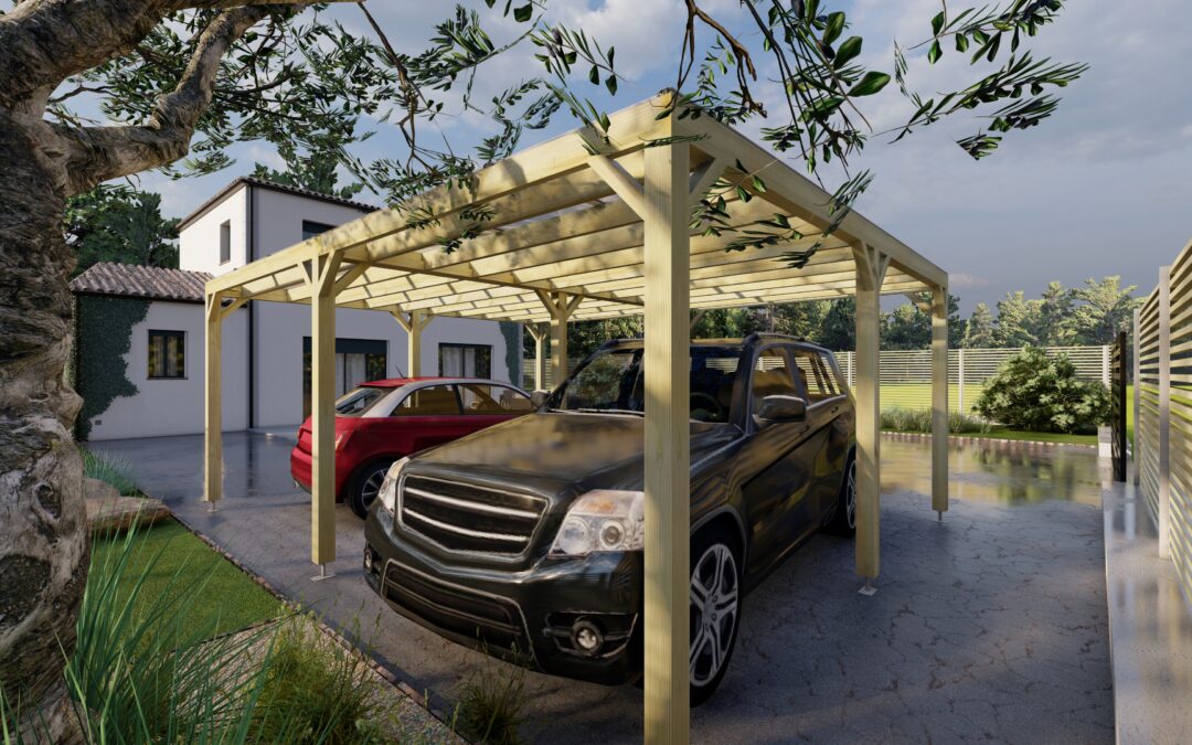 Visuel 3D d'un carport en bois par NetCoop